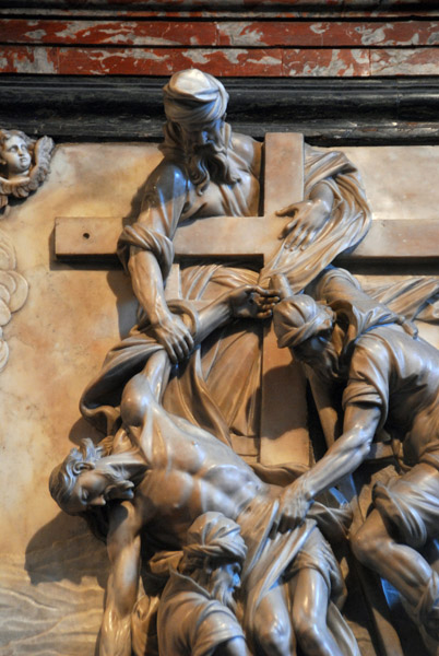 Detail of the bas relief of the Deposition by Cabianca, i Frari
