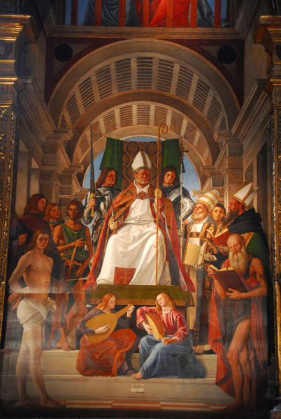S. Ambrogio in trono e Santi by Alvise Vivarini, Cappella dei Milanesi, i Frari