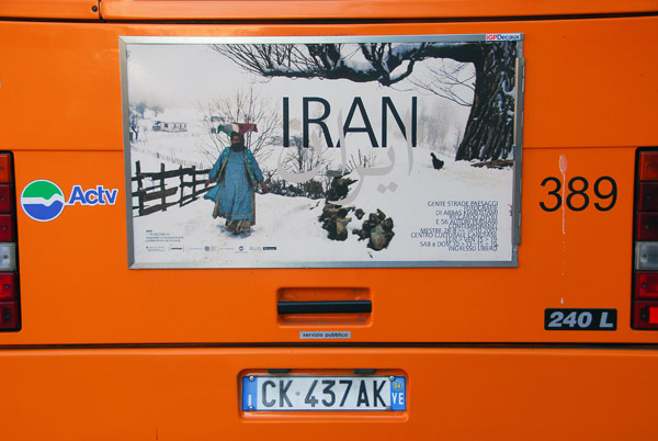 Advertisement on a Venetian bus for an exhibition of Iranian photography