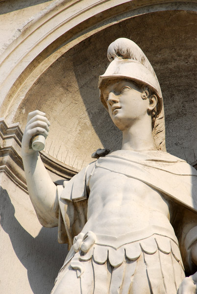 Statue of St. George in a niche on the faade of San Giorgio Maggiore