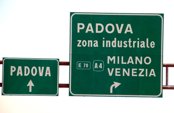 Autostrade at the Padova junction for A4 to Milano and Venezia