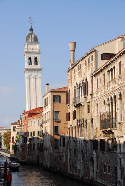 The tower of San Giorgio dei Greci and the canal Rio dei Greci