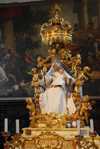 Madonna and Child on a golden baroque throne, il Carmini, Venice