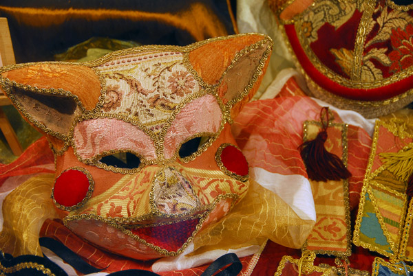 Fabric covered Carnival mask in the form of a cat