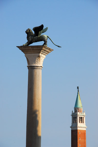 Column with the Lion of St. Mark and the tower of San Giorgio Maggiore
