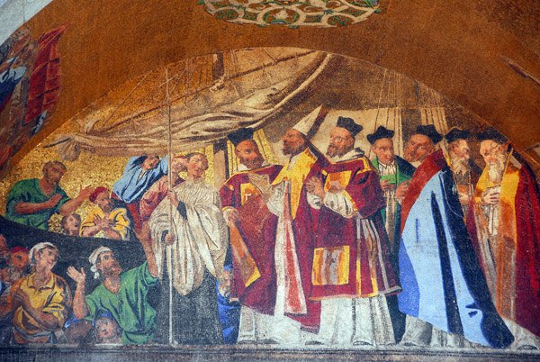 San Marco Mosaic, faade - The arrival of St. Mark's body in Venice, above St. Clement's Gate