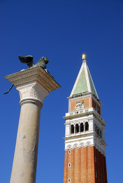 Campanile and Column of St. Mark brought to Venice in 1172