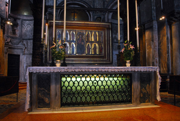 The relics of St. Mark in the high altar of St. Mark's Basilica