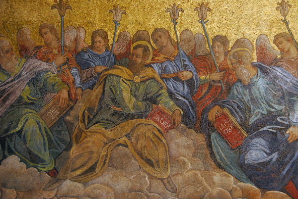 San Marco Mosaic - partial view of the Twelve Apostles (Simon, Thaddeus, Jacob) with angles and lilies