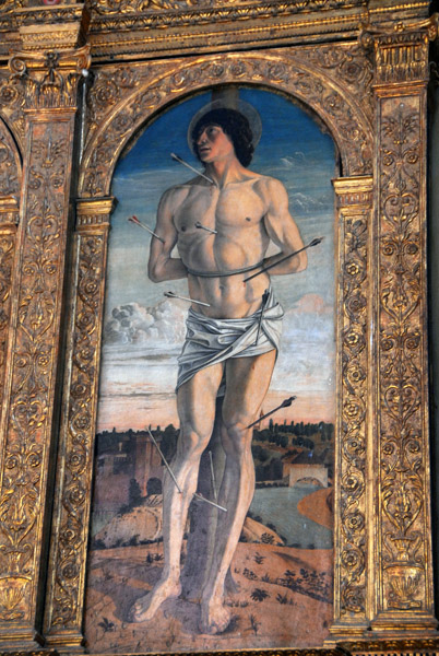 St. Sebastian from right side of the St. Vincent Ferrer polytych by Giovanni Bellini