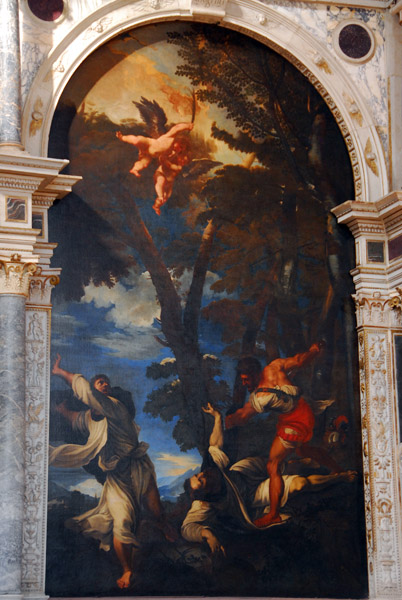 Nicol Cassala's 19th C. painting of the 'Martyrdom of St. Peter' replaces a 16th C. Titian destroyed by fire in 1867