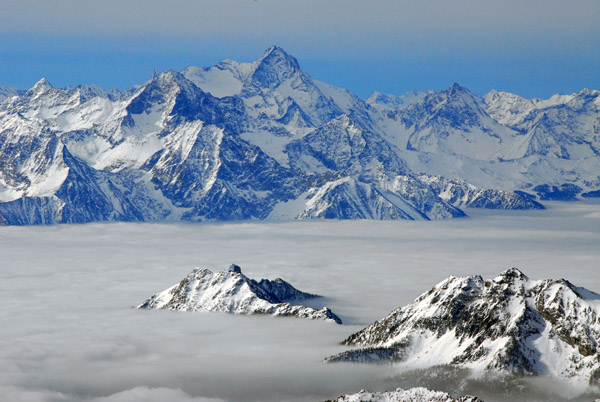 Gran Paradiso, Italy, with the Valle d'Aosta socked in