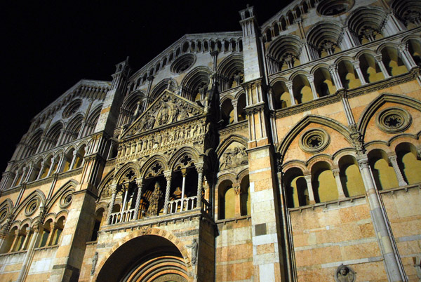 Duomo, the Cathedral of Ferrara, illuminated at night