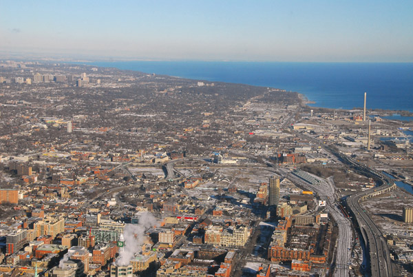 View east from CN Tower, Toronto, Lake Ontario
