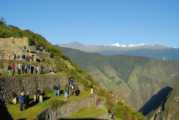 Early morning tourists on the terraces near the Hut of the Caretaker