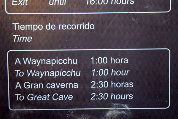 Hiking times from Machu Picchu