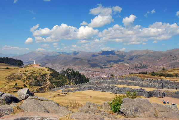 View of Sacsayhuamn, El Christo Blanco and the city of Cusco