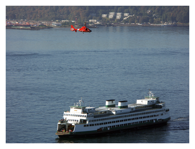 Life Flight Helicopter Swings Low Over Ferry