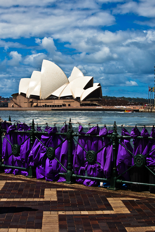Sydney Opera House with raincoats