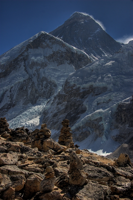 Everest, Everest West Shoulder and foreground cairns