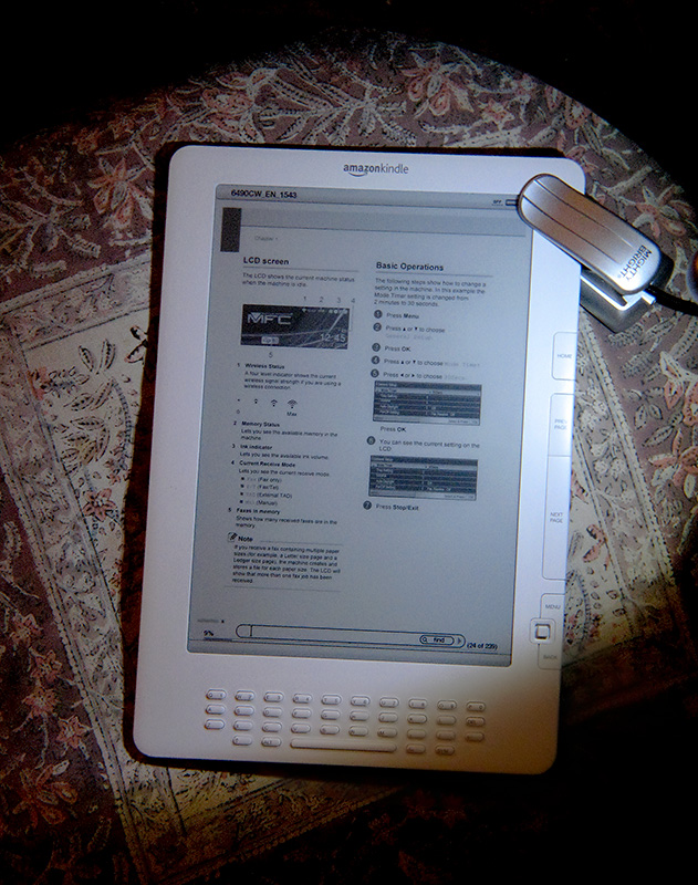 PDF With clip-on light at night, PDF in vertical mode