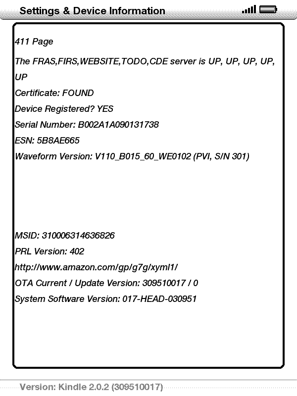 411 page from Menu/Settings