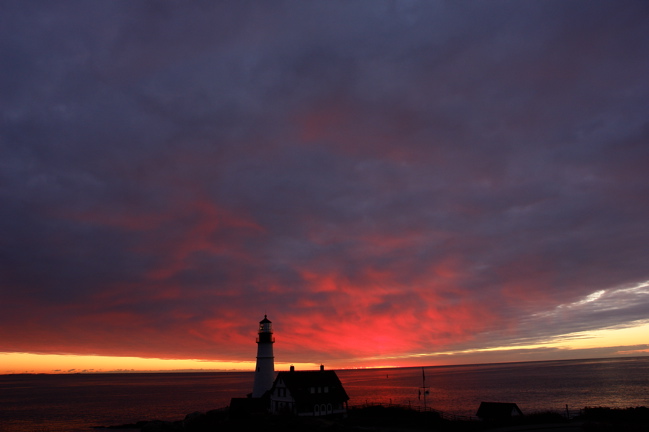 07912.for Robin, pre~dawn!  an explosion of color from all grey! THE EARTH AS A BOWL PORTLAND HEAD LIGHT MAINE LIGHTHOUSES