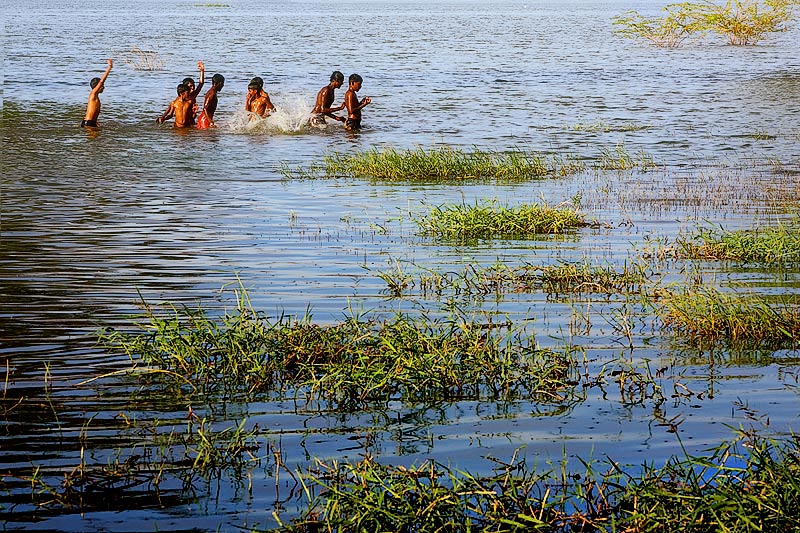 Playing in Thiruparangkundram Lake