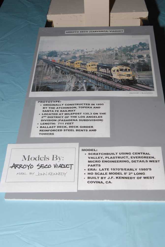 John Kennedy built this ATSF Aroyo Seco Bridge with new Athearn models displayed on it
