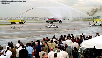 Water cannon salute for MIA's Runway 8 first flight, airliner aviation stock photo #6643