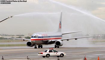 Water cannon salute after landing, airliner aviation stock photo #6644