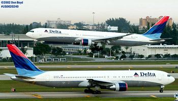 Delta Airlines B767-332 N132DN and B767-432ER N830MH airline aviation stock photo