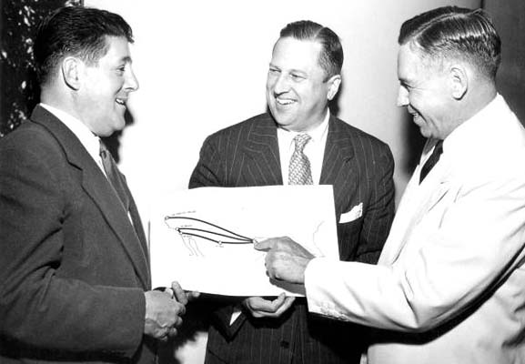 1951 - National Airlines President George T. Baker, Americans VP-Sales R. S. Deichler and Deltas President C. E. Woolman