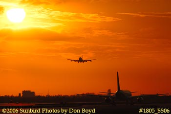 British Airways B747-436 landing at MIA airline aviation sunset stock photo #1805_SS06