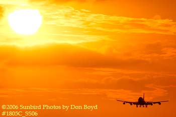 British Airways B747-436 landing at MIA airline aviation sunset stock photo #1805C_SS06