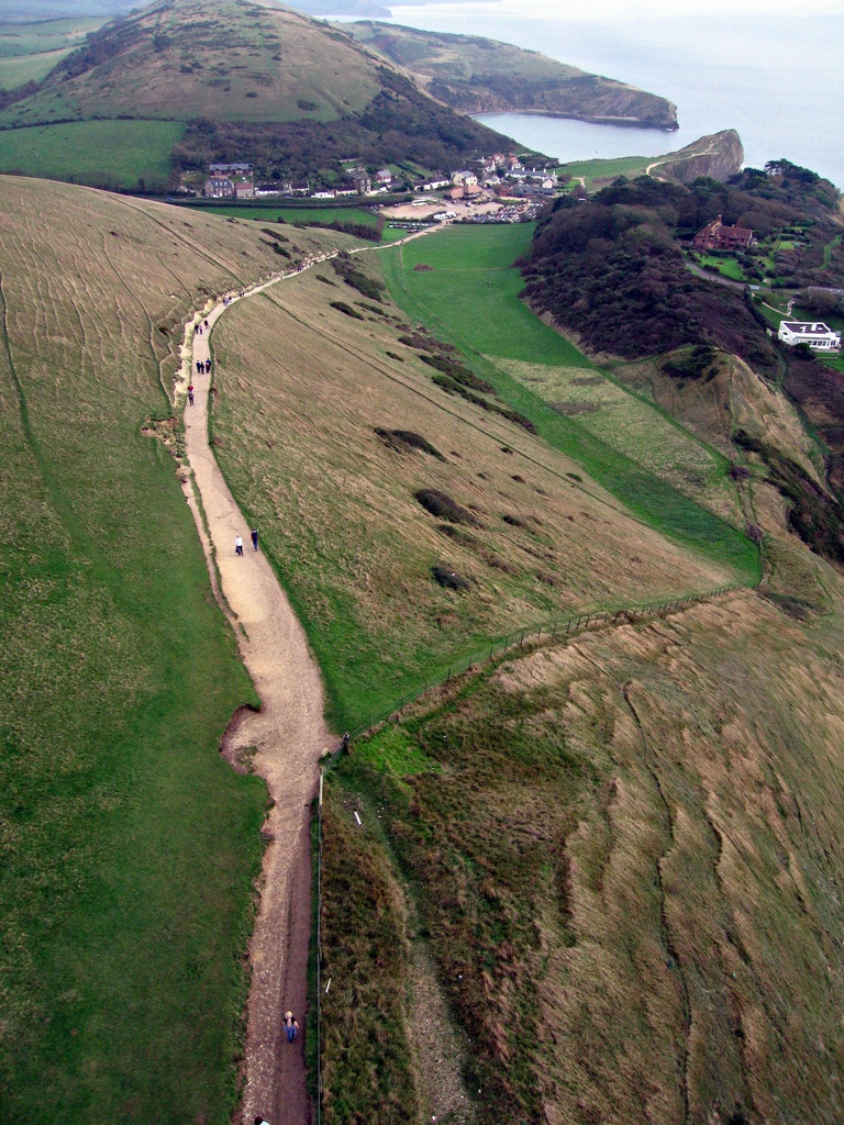 Kites view of Lulworth cove in Dorset