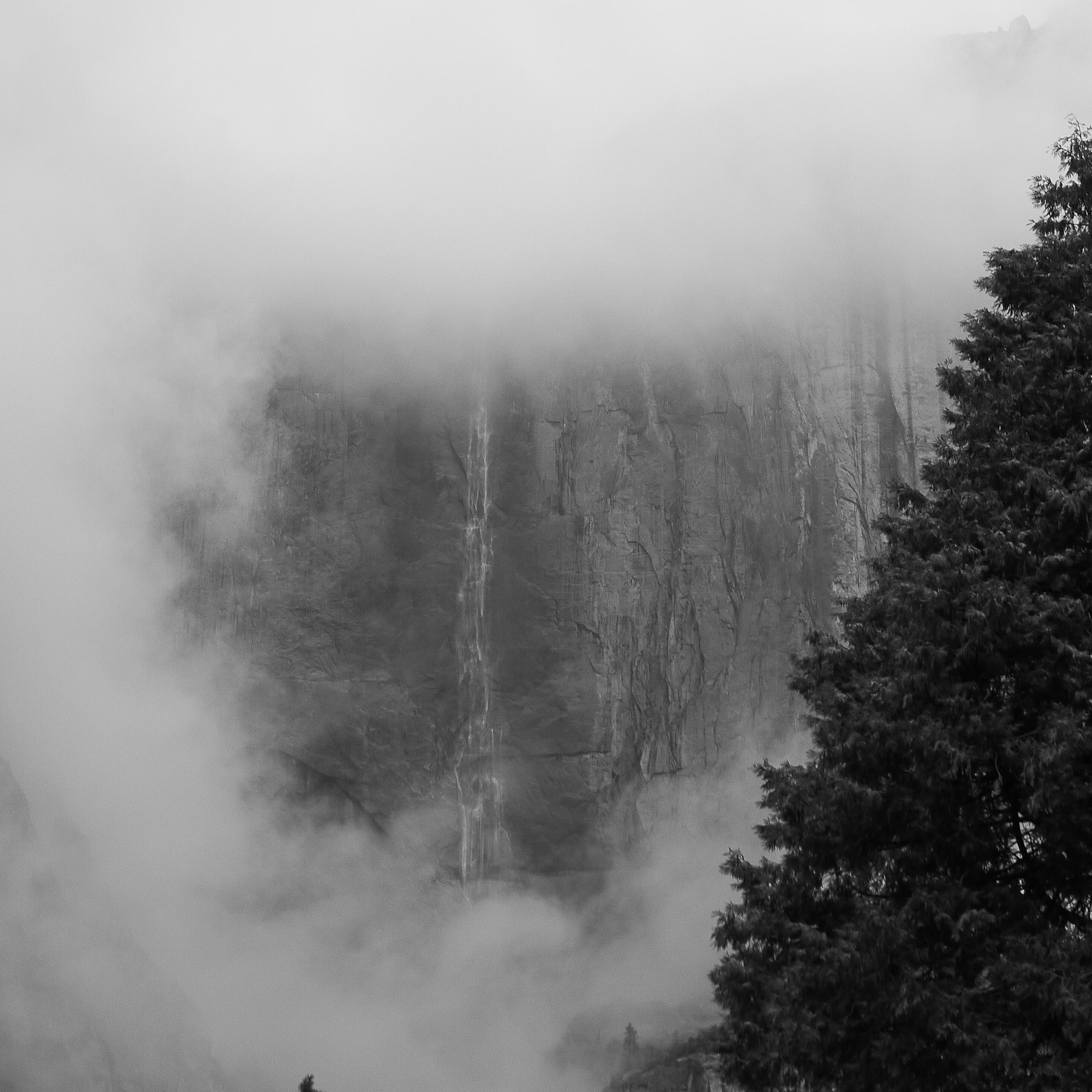 Upper Yosemite Fall in the Mist B&W