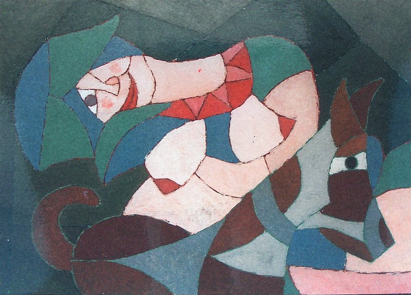 woman with dog-panel 20x28- mixed media-1998.JPG