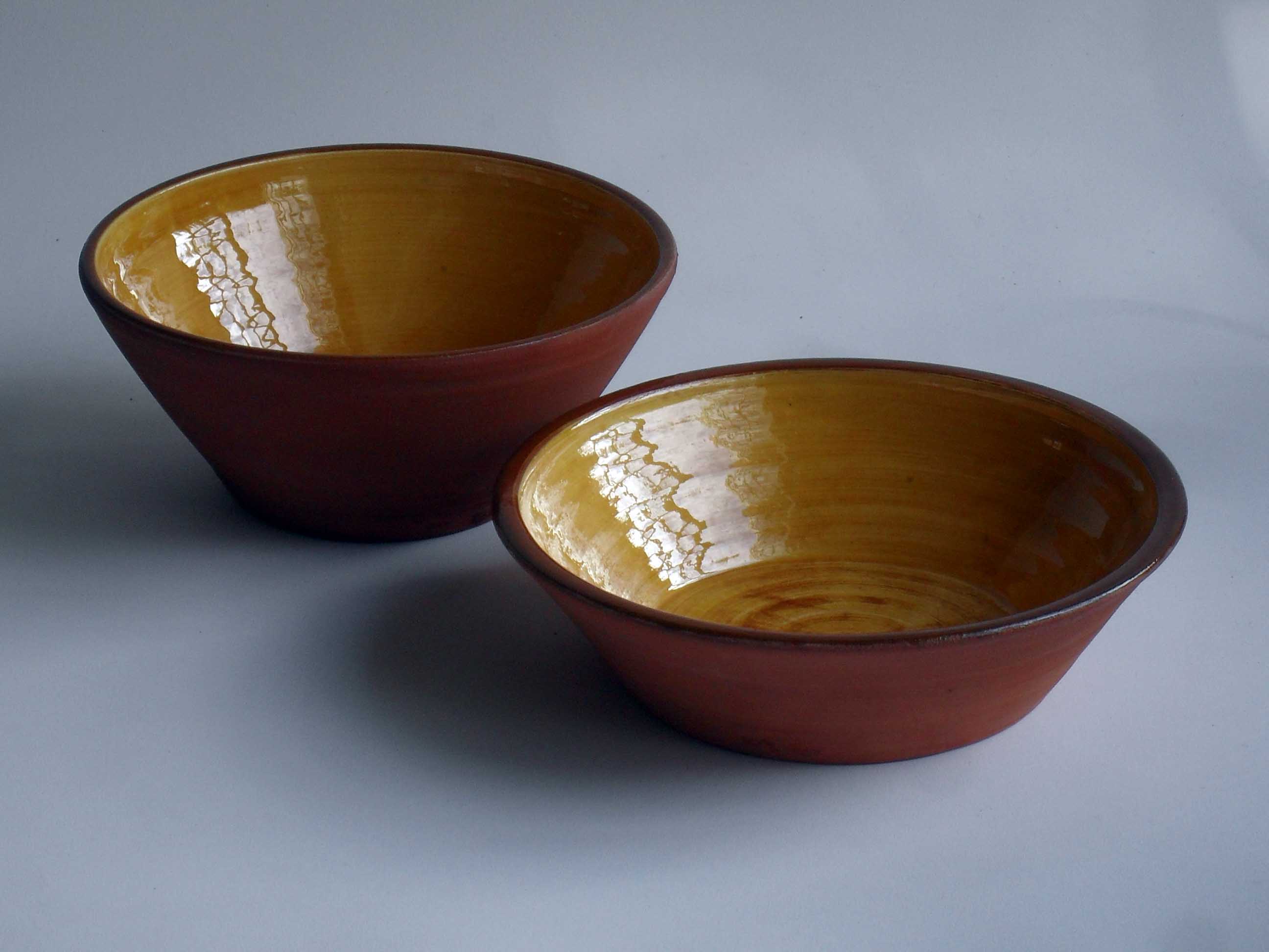Two Earthenware Bowls With A Yellow Iron Oxide Glaze