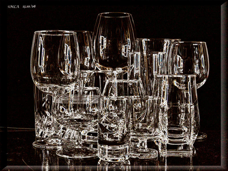 15 glasses on black