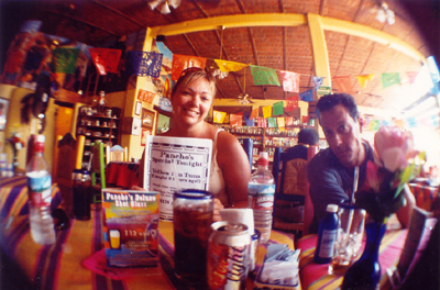 Sharon and David in visually loud surroundings