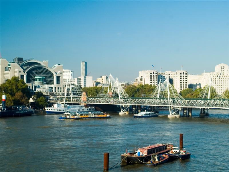View from The London Eye - Charing Cross station and the Golden Jubilee bridges