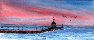 Michigan City Lighthouse at sunset