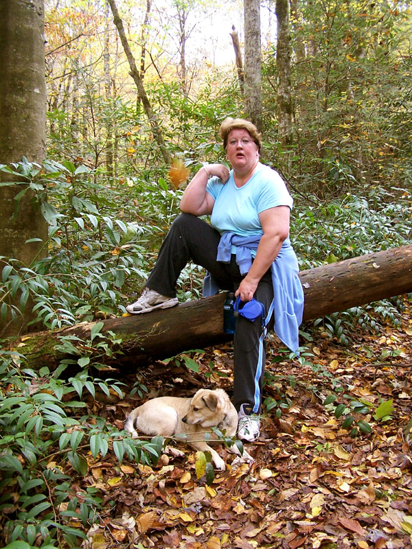 Karen and Buddy on the unmanaged portion of Baskins Creek Trail