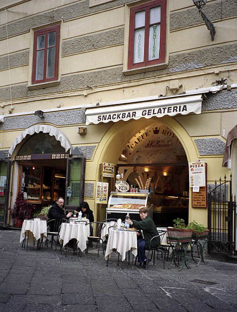 Gelateria in the enclosed town square of Amalfi, Italy