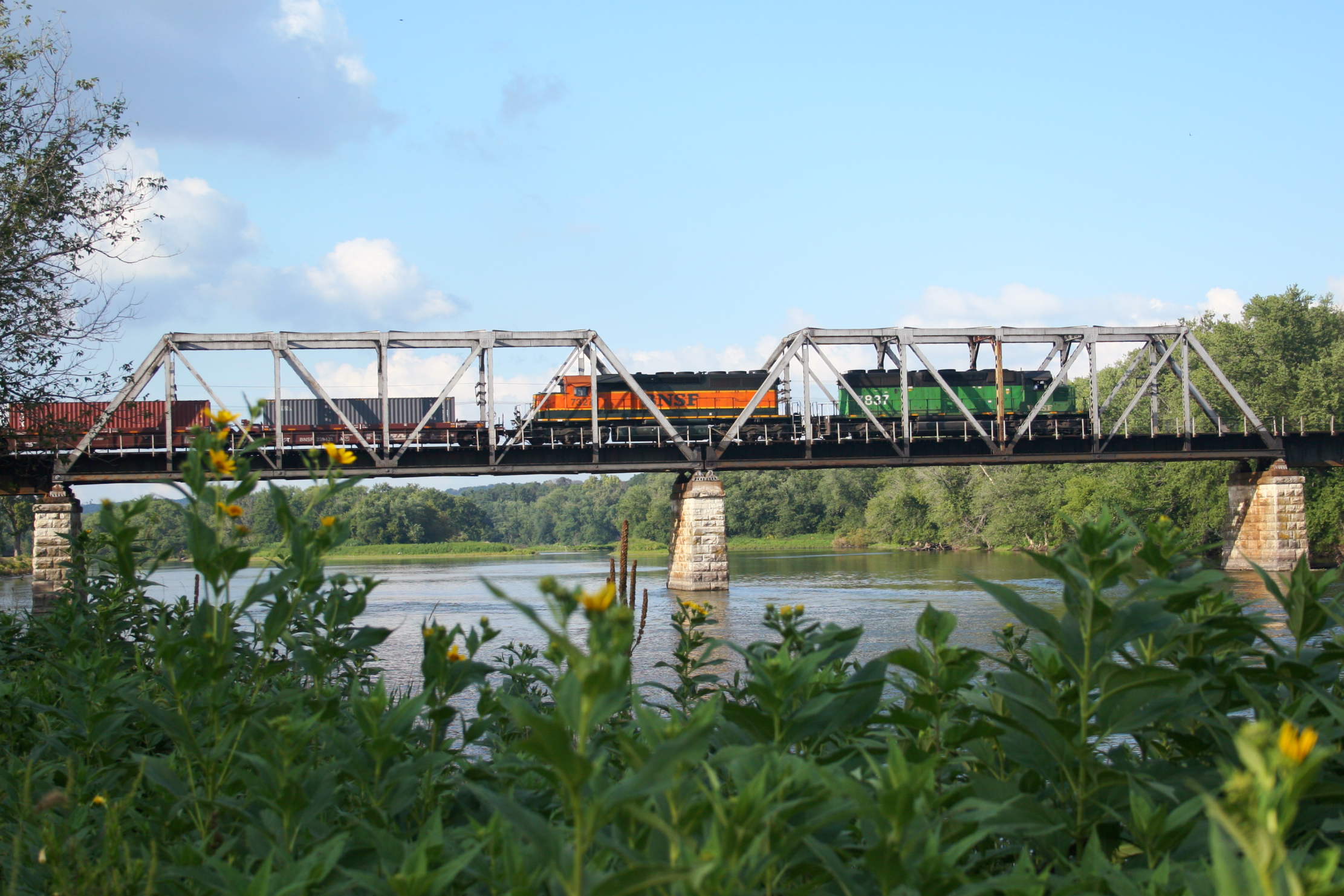 Container train on Rock River at Oregon Illinois.JPG