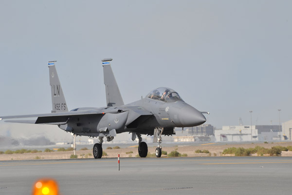 USAF F-15 taxiing for a demonstration flight