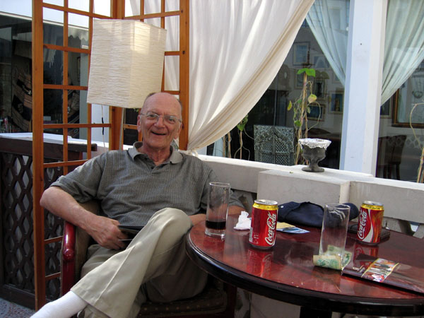 Dad pausing for a Coke at one of Bastakia's restaurants