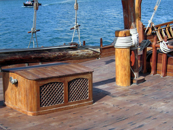 Detail of deck of a traditional wooden dhow, Dubai Creek
