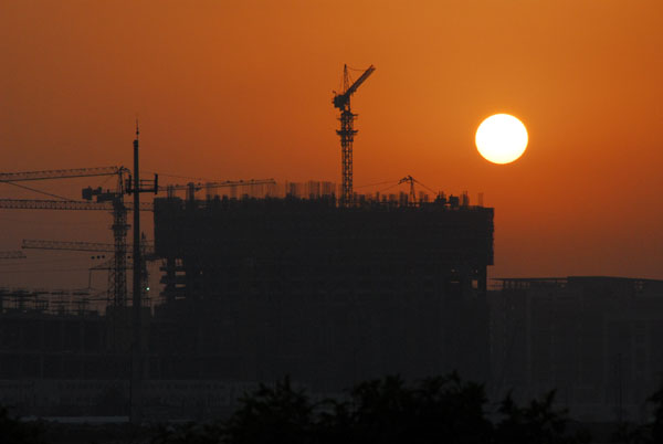 Dubai Mall construction, Downtown Dubai, sunset